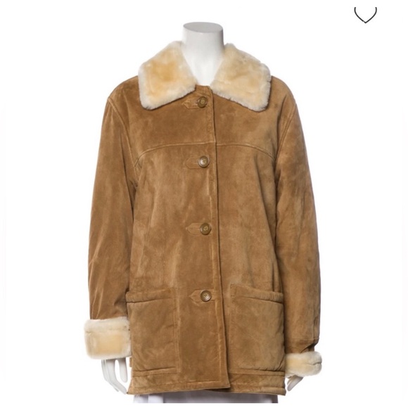 dennis basso Jackets & Blazers - DENNIS BASSO Women’s vintage Shearling Tan Leather suede Chore Coat size 1X